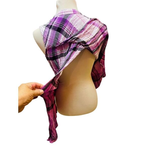 Rock & Republic Purple Checkered Split Back Sleeveless Button Front 100% Rayon B - Picture 9 of 14